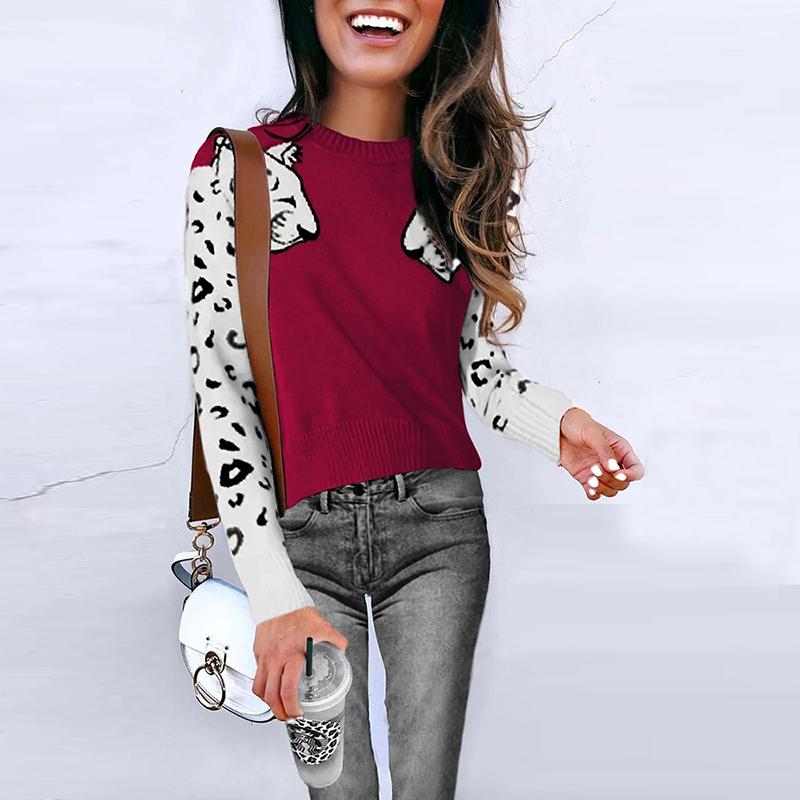 Animal print casual warm pullover women Streetwear long