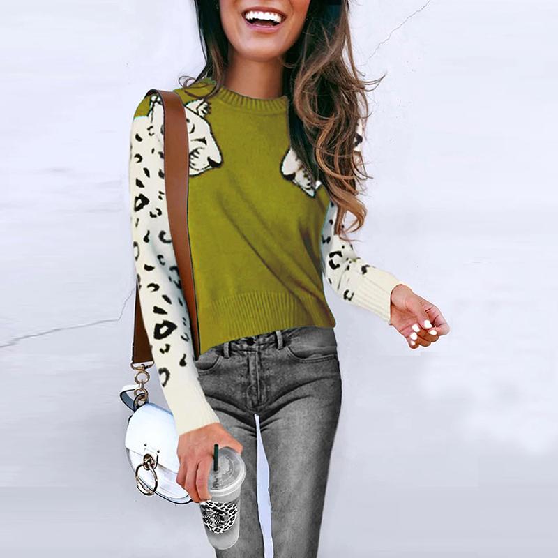 Animal print casual warm pullover women Streetwear long