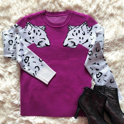 Animal print casual warm pullover women Streetwear long