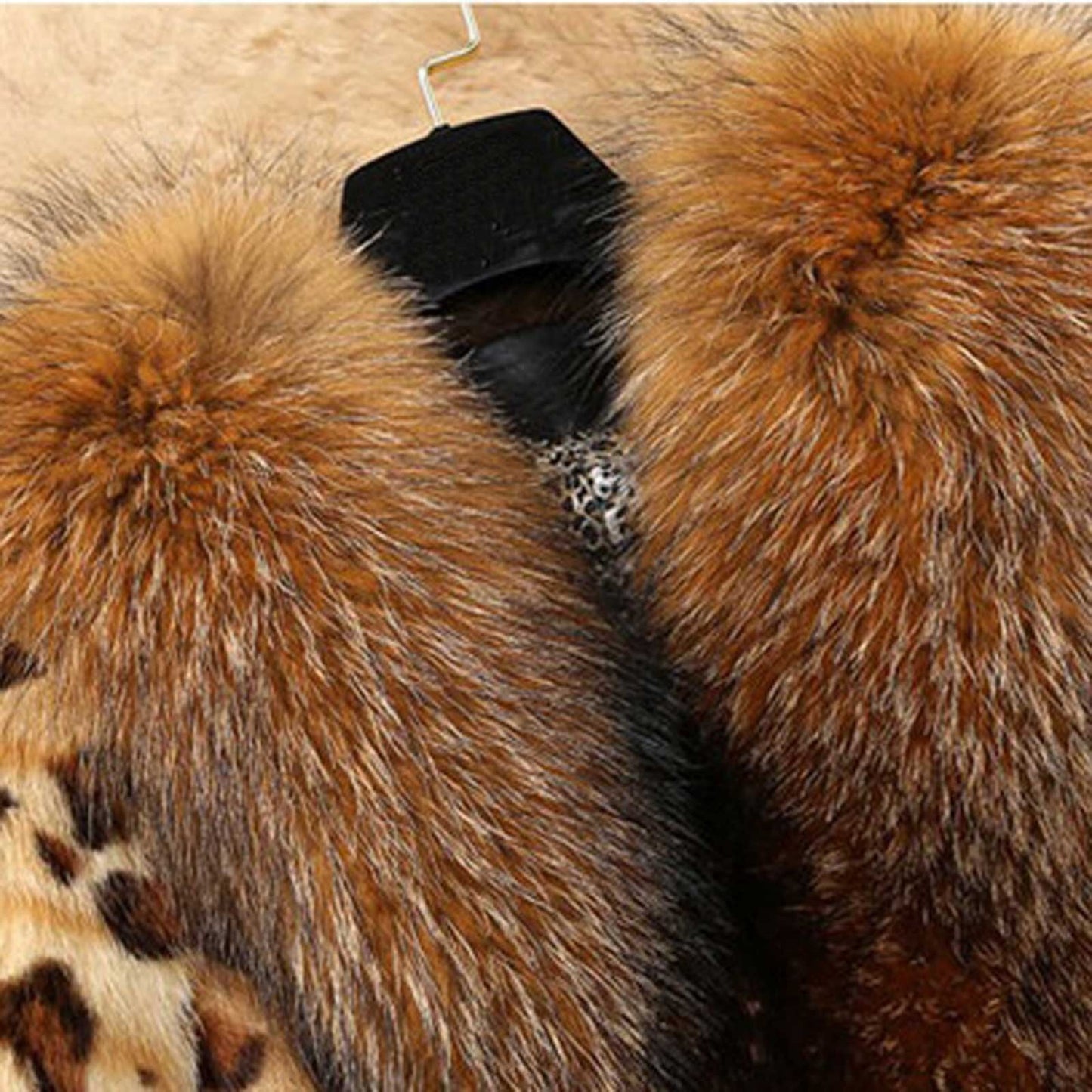 Elegant Outerwear 2020 Streetwear Warm Fur Hooded Leopard Faux Fur