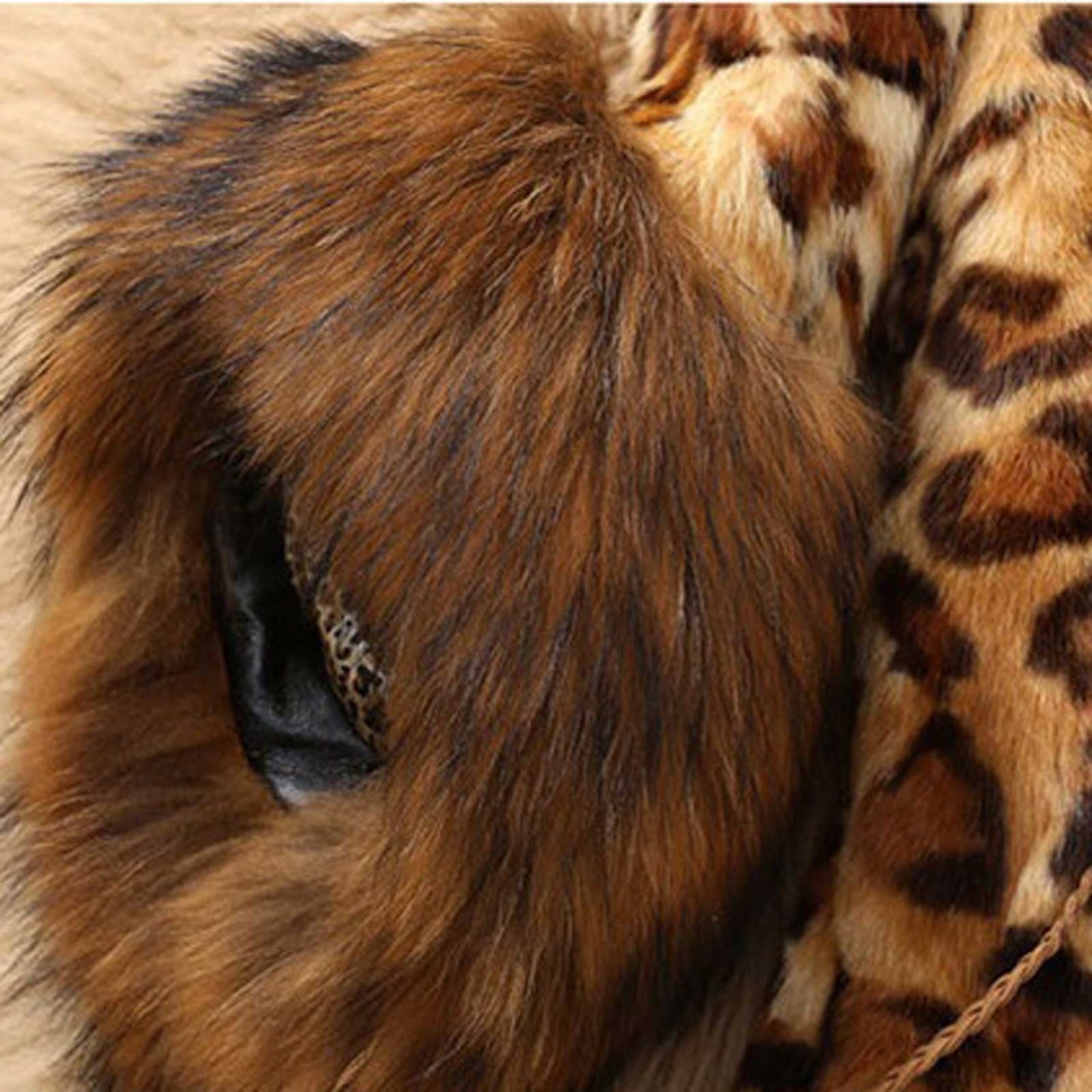 Elegant Outerwear 2020 Streetwear Warm Fur Hooded Leopard Faux Fur