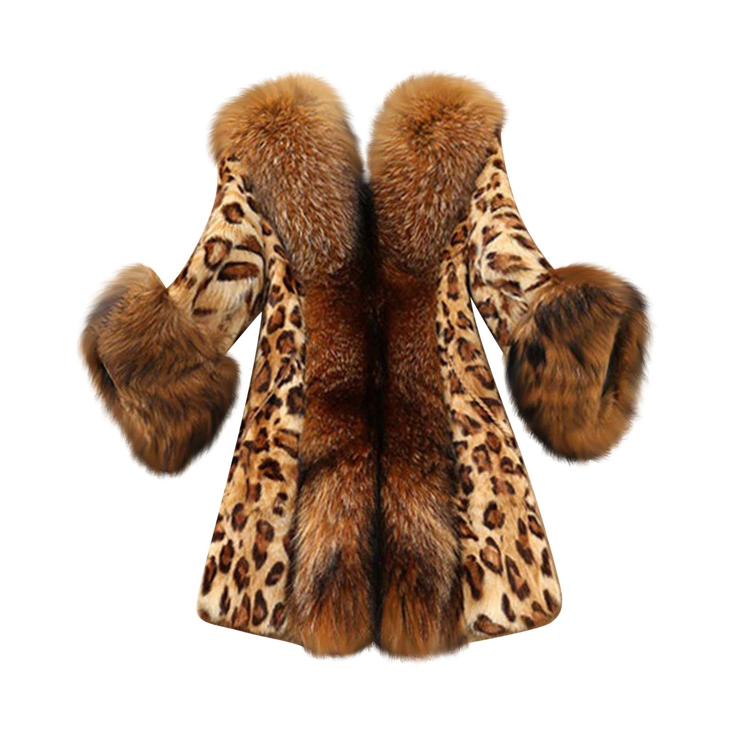 Elegant Outerwear 2020 Streetwear Warm Fur Hooded Leopard Faux Fur