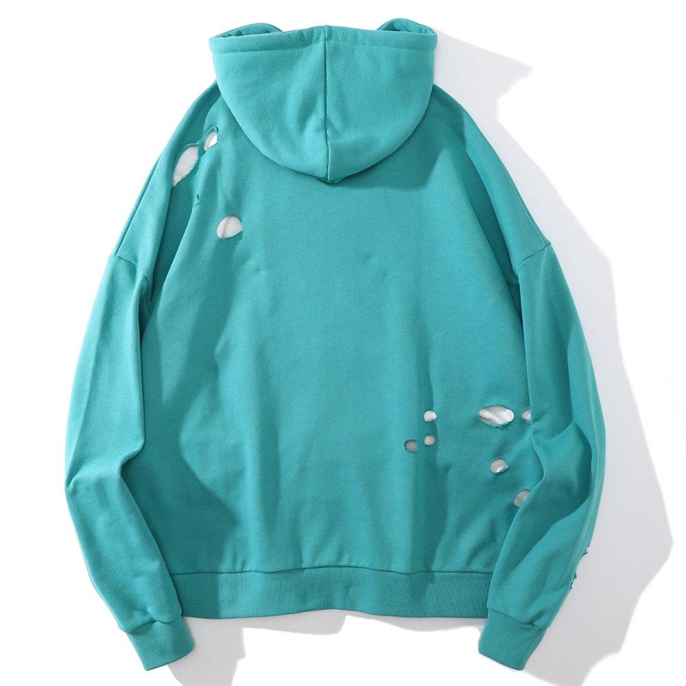 Hoodie Men Harajuku Letter Broken Hole Hooded Pullovers Oversized High