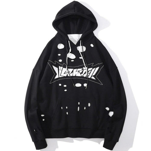 Hoodie Men Harajuku Letter Broken Hole Hooded Pullovers Oversized High