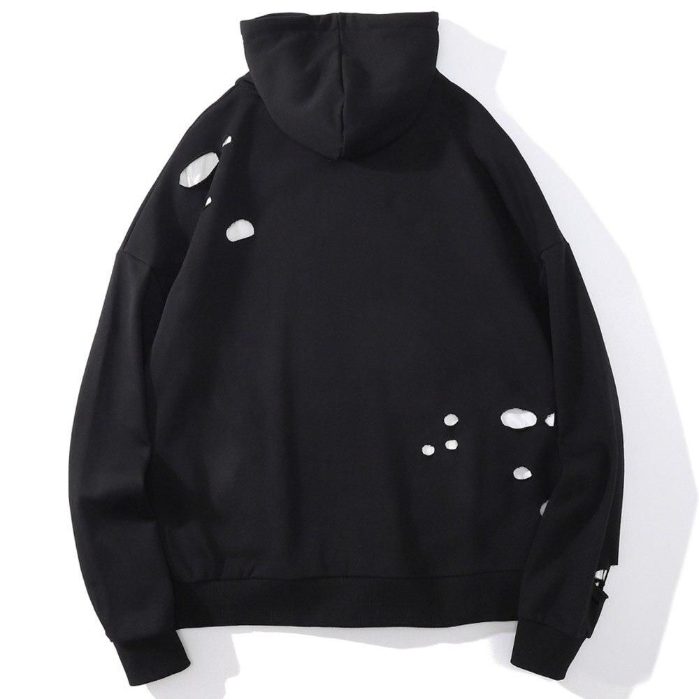 Hoodie Men Harajuku Letter Broken Hole Hooded Pullovers Oversized High