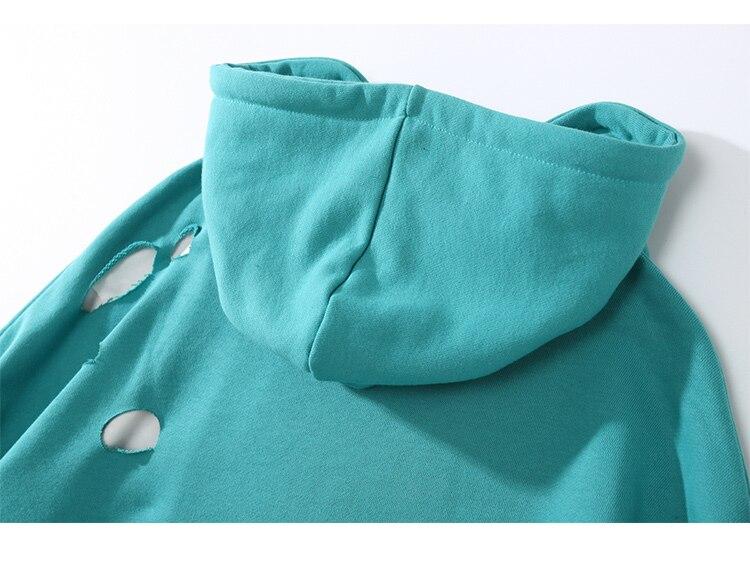 Hoodie Men Harajuku Letter Broken Hole Hooded Pullovers Oversized High