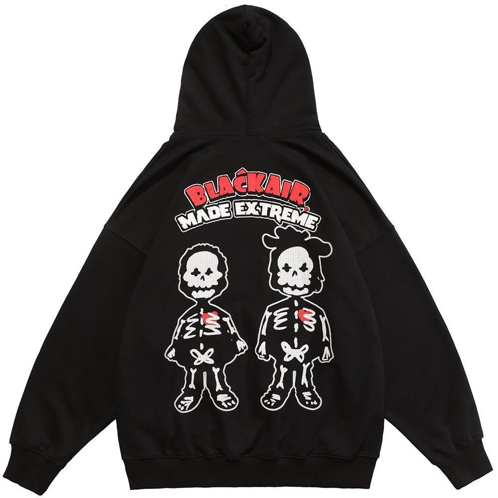 Hoodie Men Knitted Funny Skeleton Boy Patch Hooded Pullover Oversize