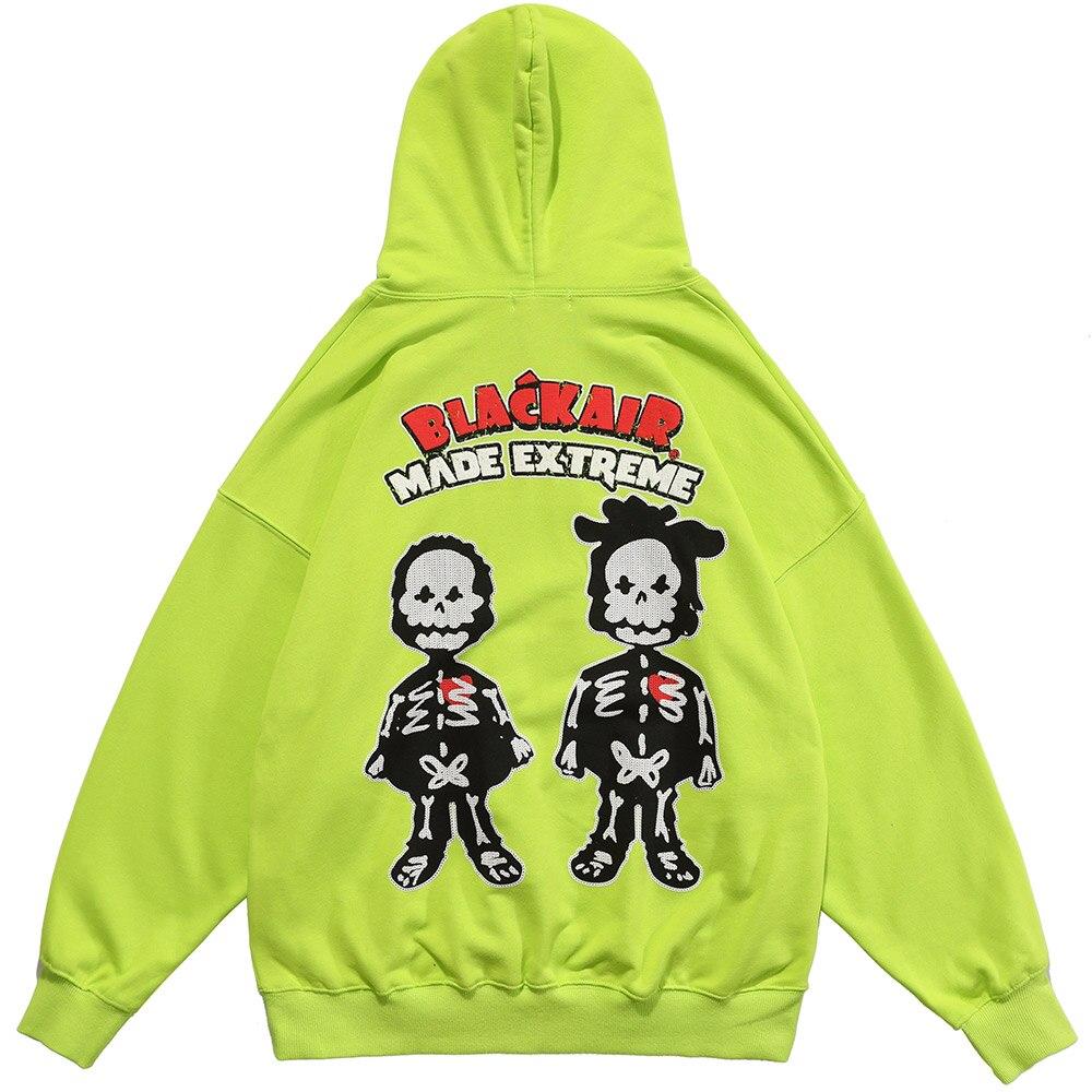 Hoodie Men Knitted Funny Skeleton Boy Patch Hooded Pullover Oversize
