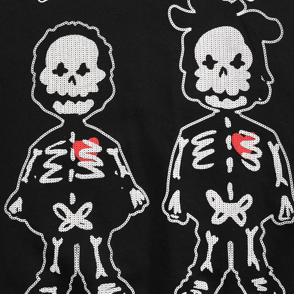 Hoodie Men Knitted Funny Skeleton Boy Patch Hooded Pullover Oversize