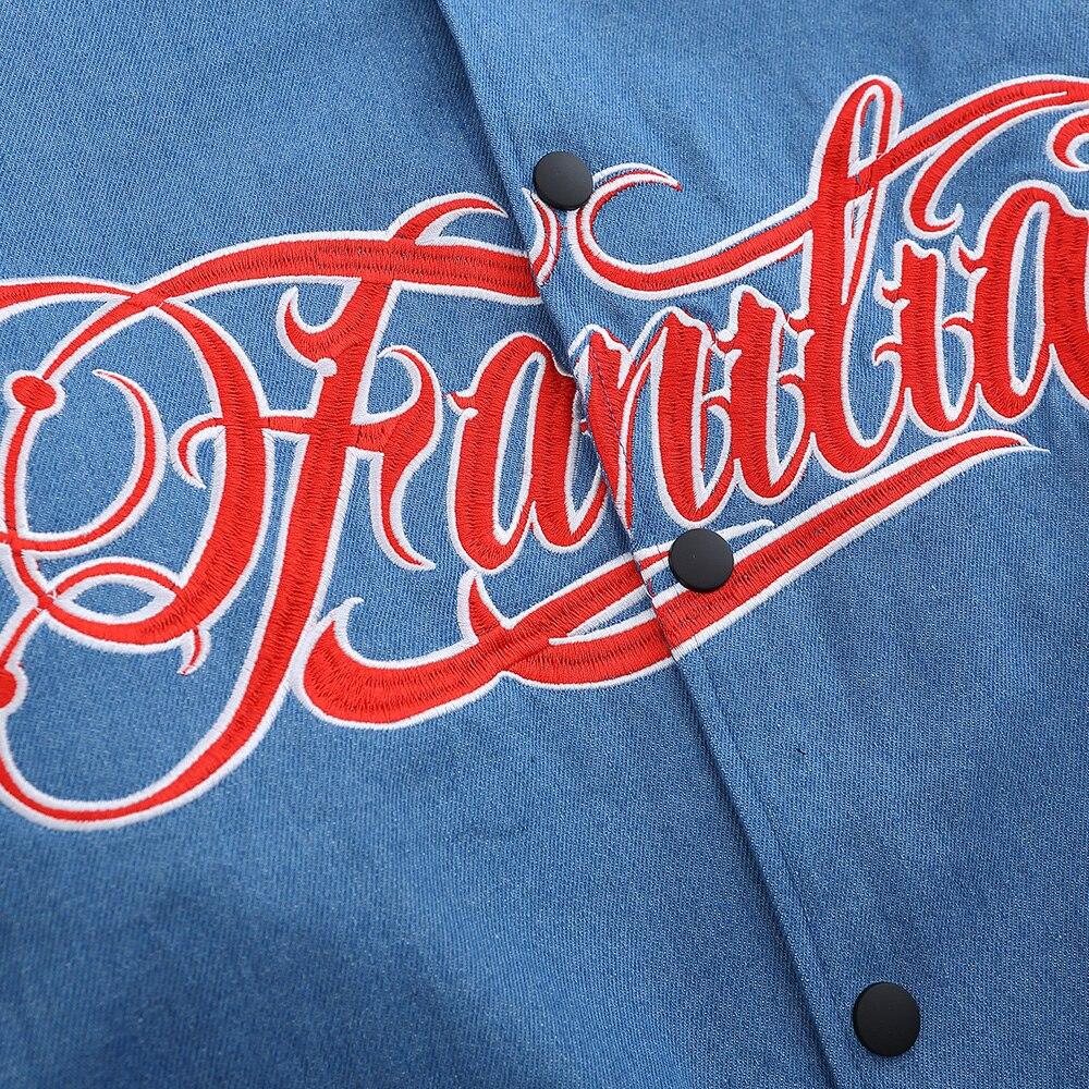 Jacket Men Denim Leather Patchwork Color Letter Embroidery Baggy