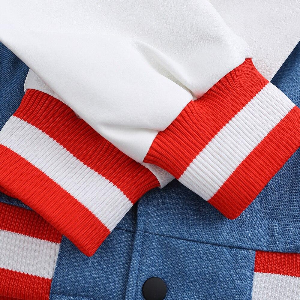 Jacket Men Denim Leather Patchwork Color Letter Embroidery Baggy