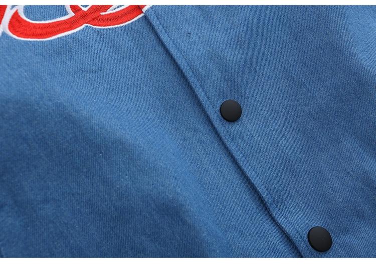 Jacket Men Denim Leather Patchwork Color Letter Embroidery Baggy