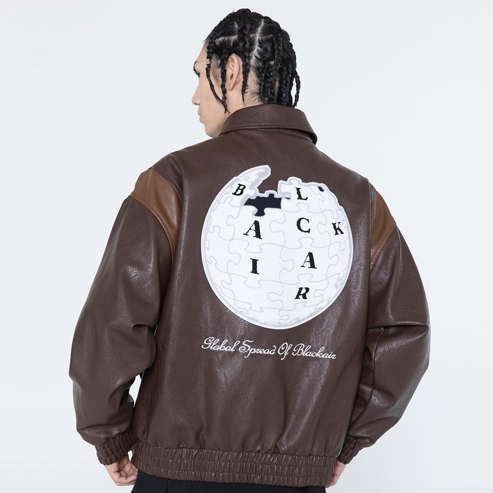 Jacket Men Letter Embroidery Patch Leather Coats Autumn Retro Baggy