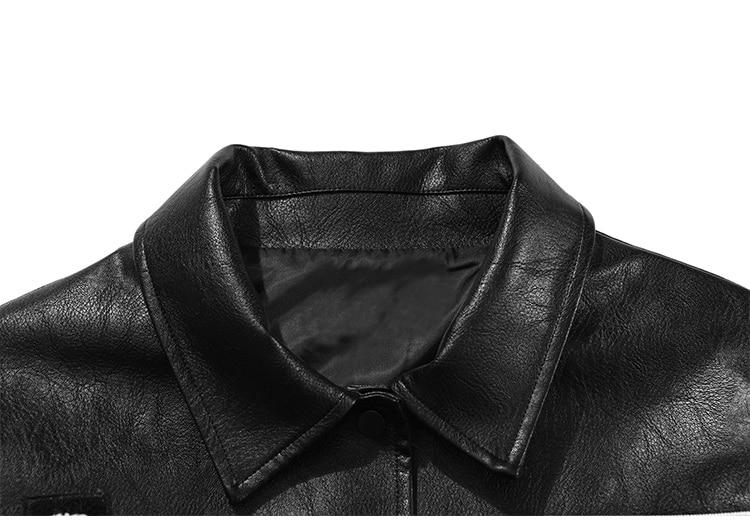 Jacket Men Letter Embroidery Patch Leather Coats Autumn Retro Baggy