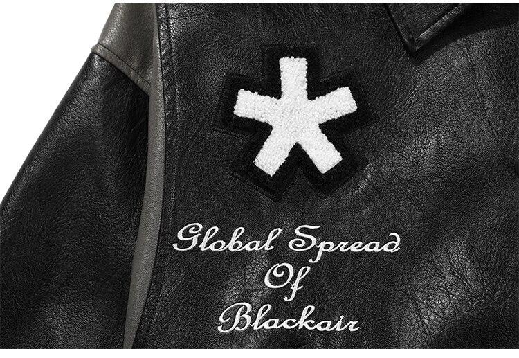 Jacket Men Letter Embroidery Patch Leather Coats Autumn Retro Baggy