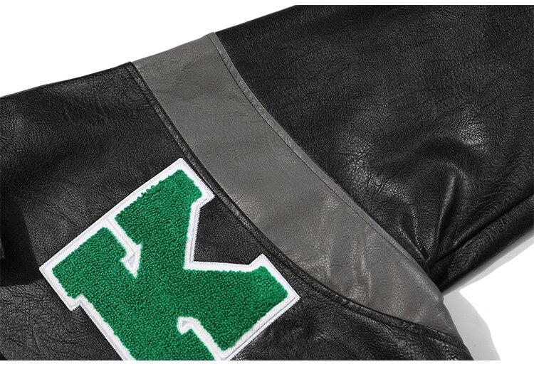 Jacket Men Letter Embroidery Patch Leather Coats Autumn Retro Baggy