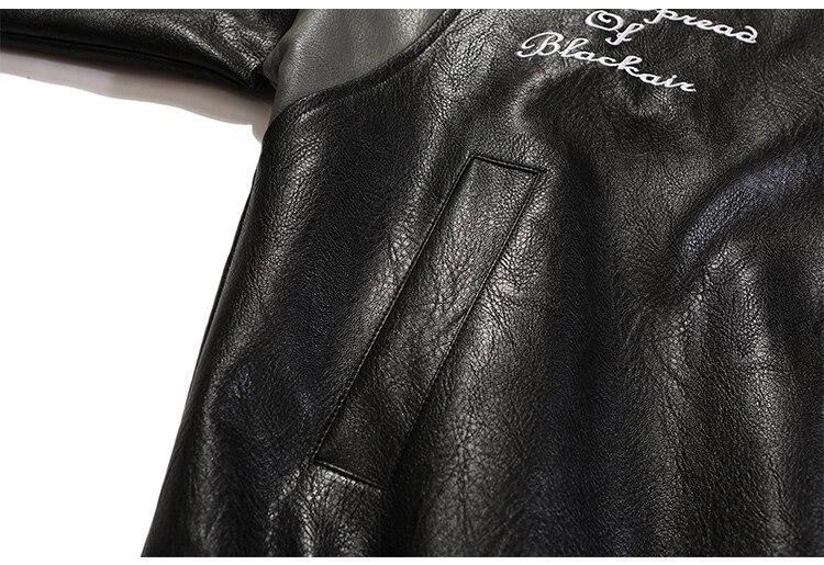 Jacket Men Letter Embroidery Patch Leather Coats Autumn Retro Baggy