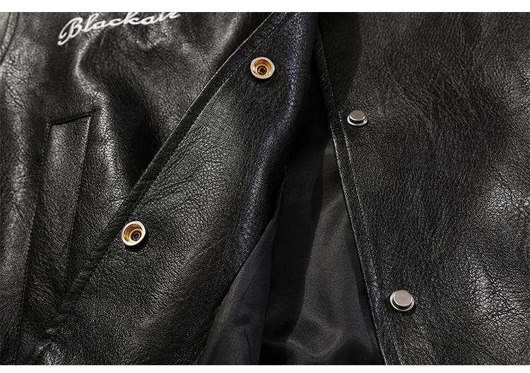 Jacket Men Letter Embroidery Patch Leather Coats Autumn Retro Baggy