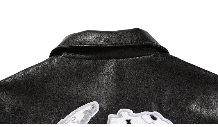 Jacket Men Letter Embroidery Patch Leather Coats Autumn Retro Baggy