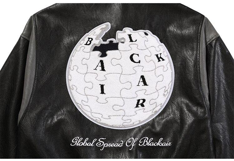 Jacket Men Letter Embroidery Patch Leather Coats Autumn Retro Baggy