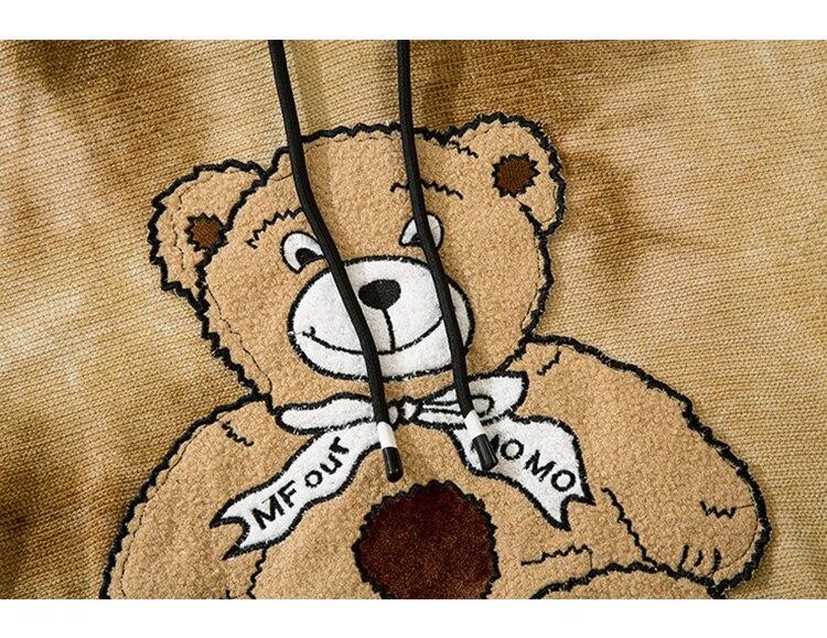 Hoodie Men Furry Cute Bear Patch Fleece Hooded Pullover Oversized