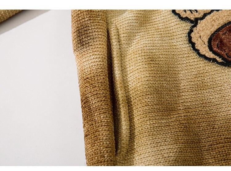 Hoodie Men Furry Cute Bear Patch Fleece Hooded Pullover Oversized