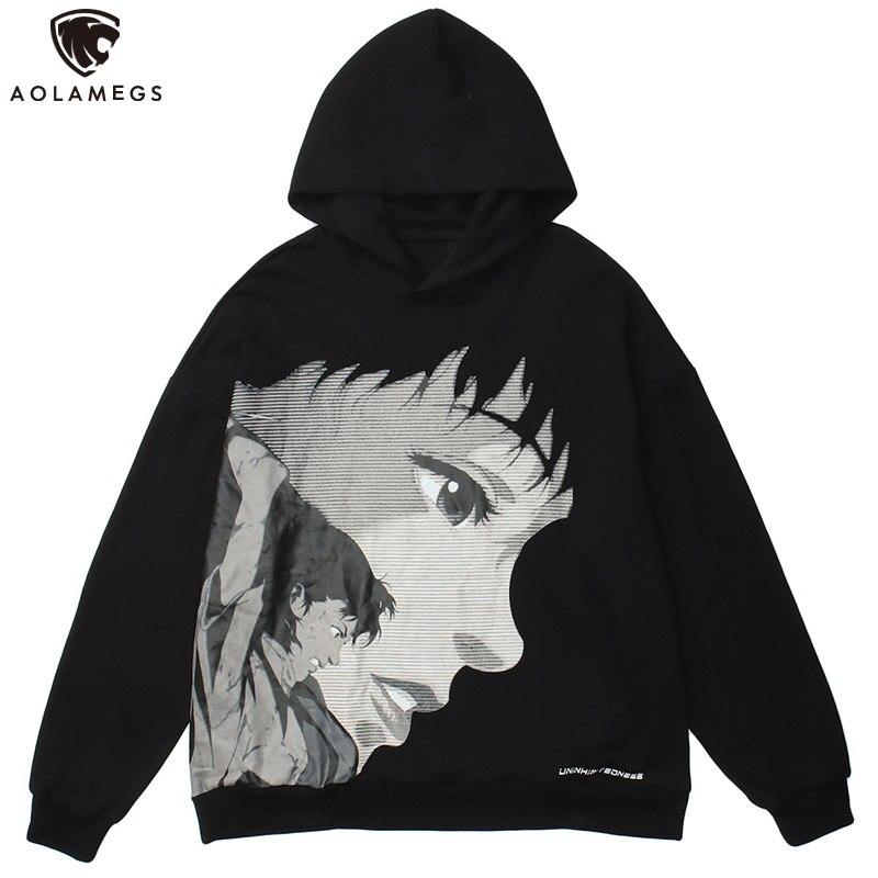 Hoodie Men Japanese Comics Anime Portrait Print Oversize Sweatshirts
