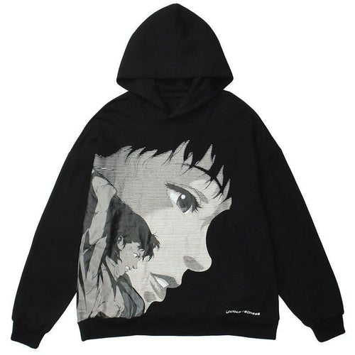 Hoodie Men Japanese Comics Anime Portrait Print Oversize Sweatshirts