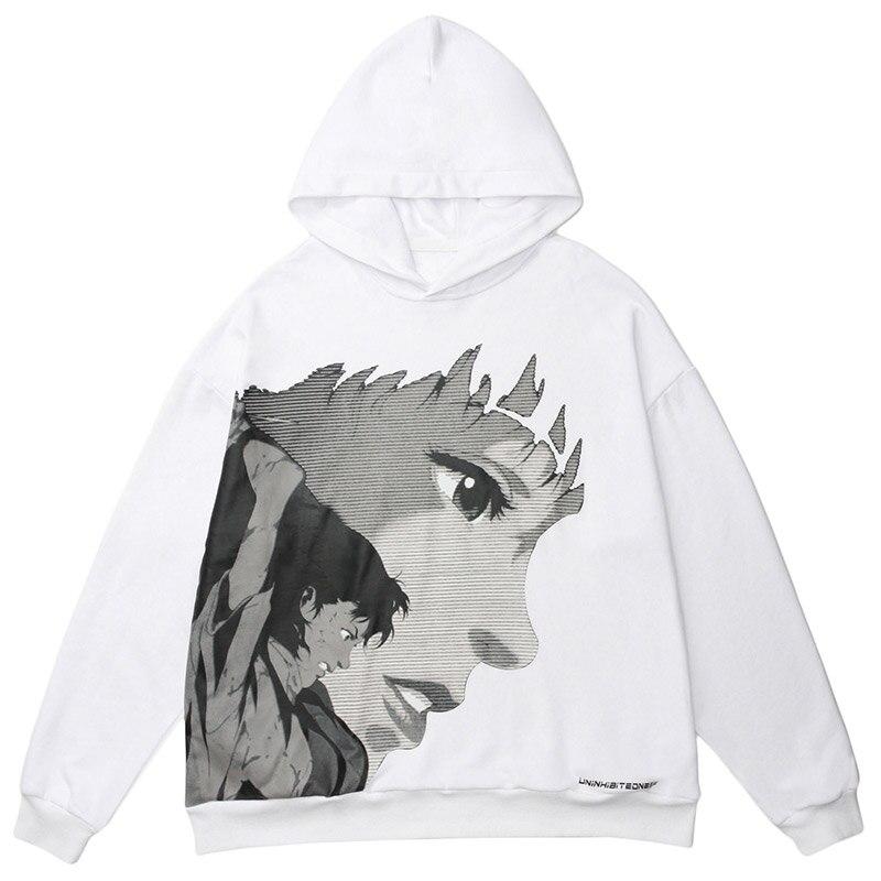 Hoodie Men Japanese Comics Anime Portrait Print Oversize Sweatshirts