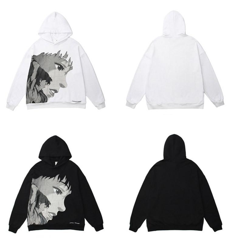 Hoodie Men Japanese Comics Anime Portrait Print Oversize Sweatshirts