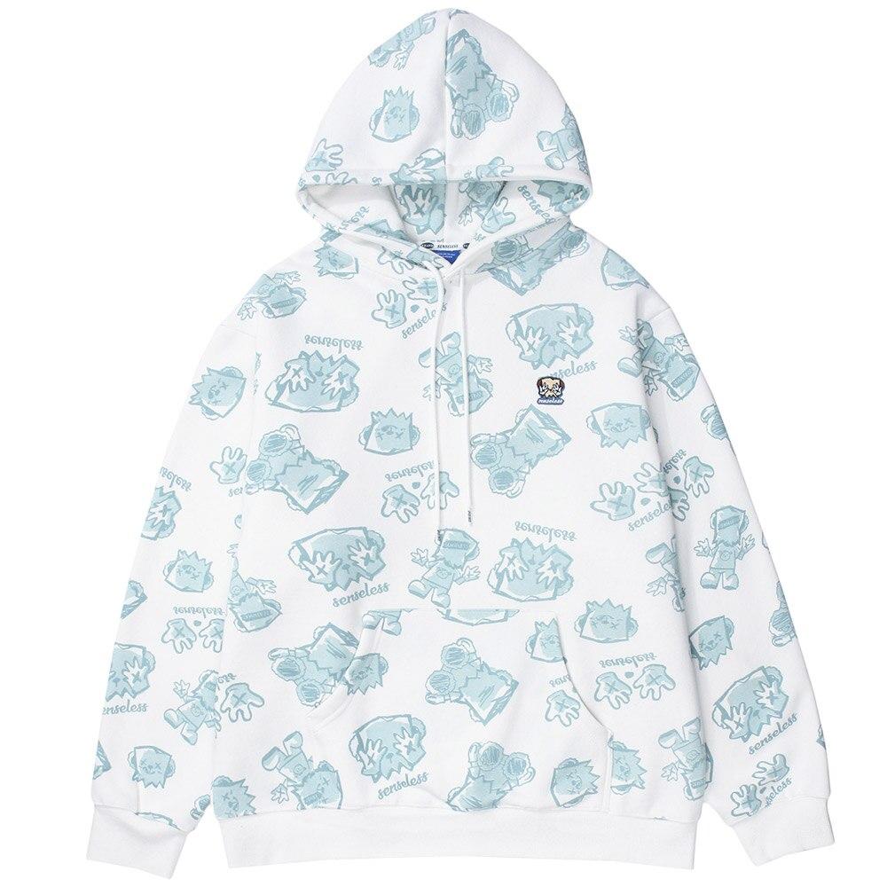 Hoodie Men Japanese Cartoon Print Fleece Hooded Pullover Oversize