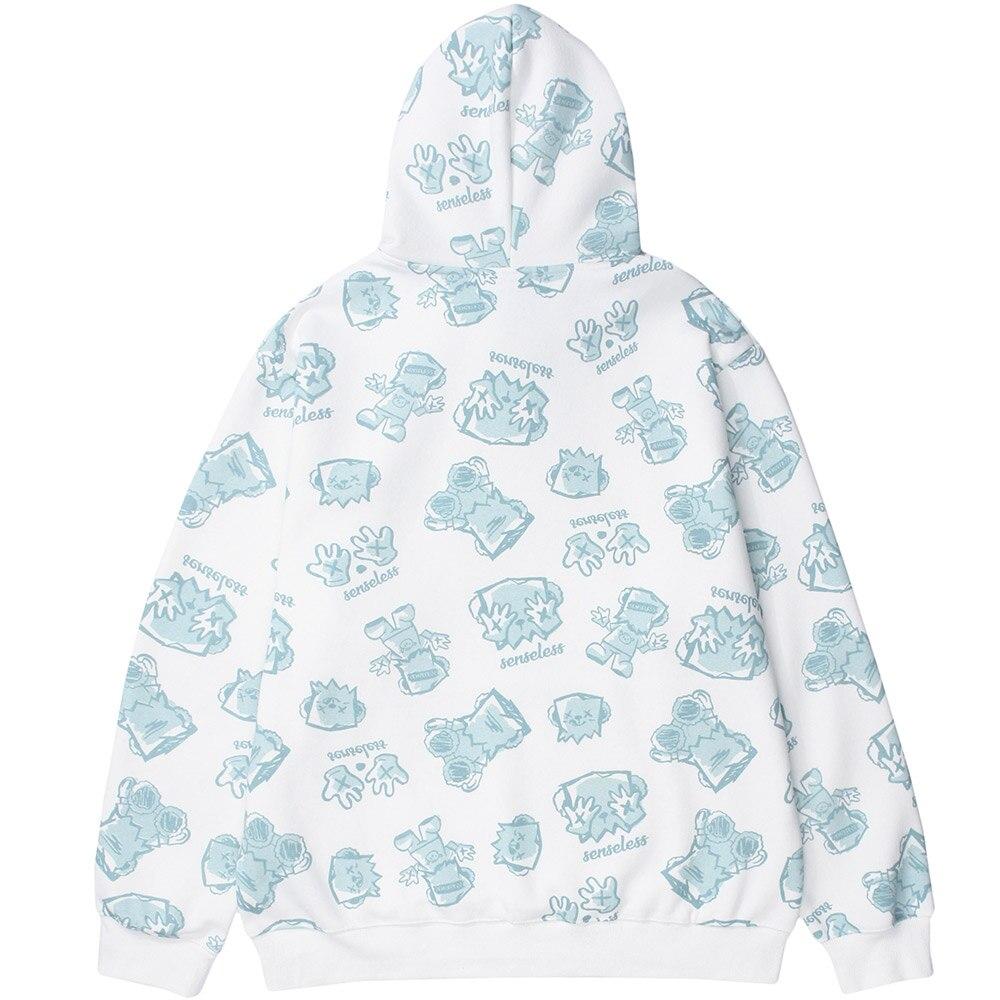 Hoodie Men Japanese Cartoon Print Fleece Hooded Pullover Oversize