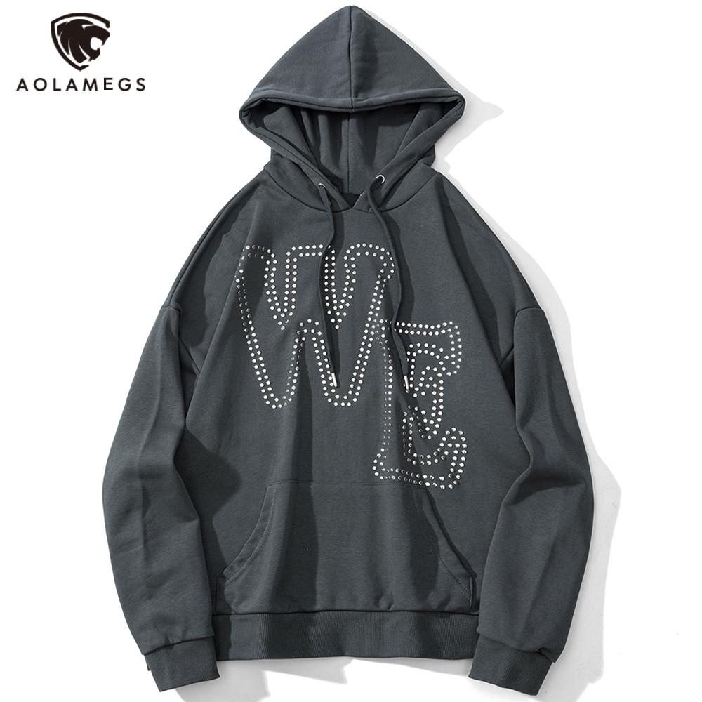 Hoodie Men Punk Rivet Melted Letter Print Sweatshirt Oversized