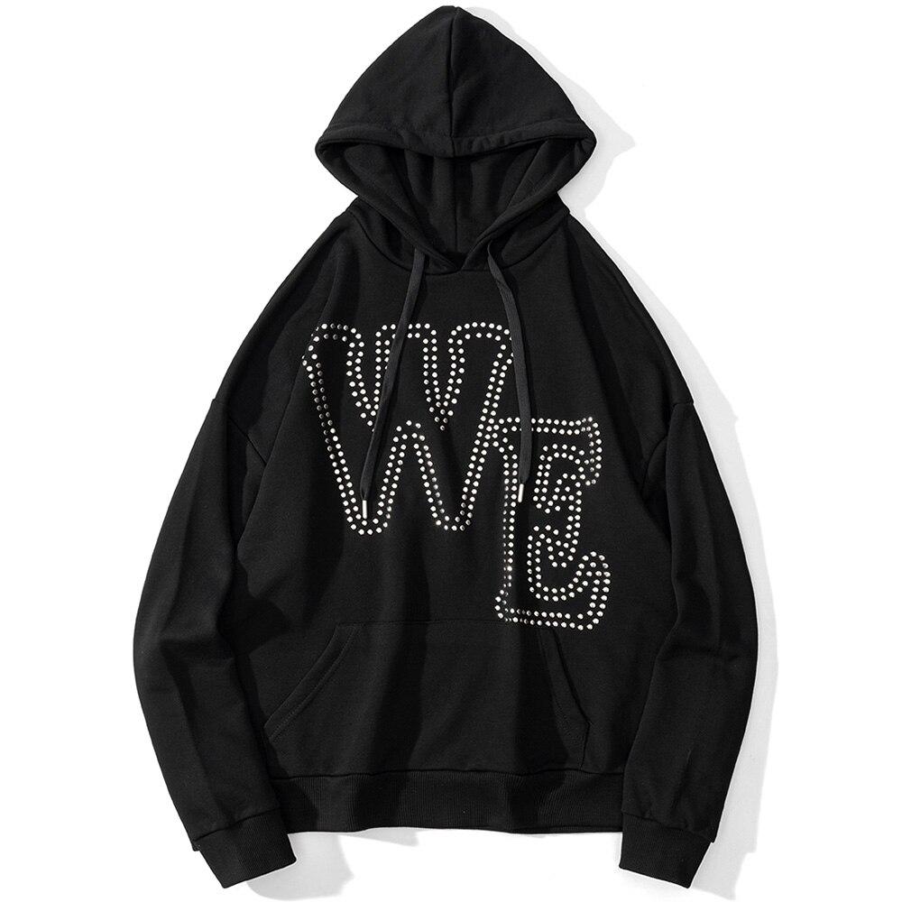 Hoodie Men Punk Rivet Melted Letter Print Sweatshirt Oversized