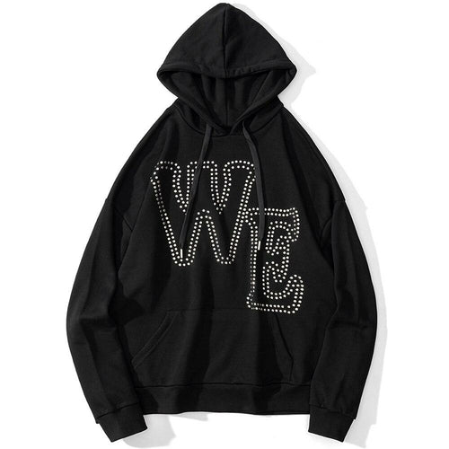 Hoodie Men Punk Rivet Melted Letter Print Sweatshirt Oversized
