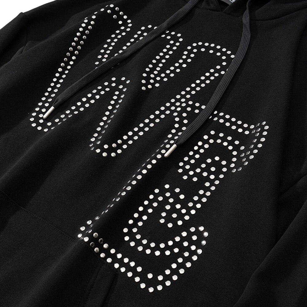 Hoodie Men Punk Rivet Melted Letter Print Sweatshirt Oversized