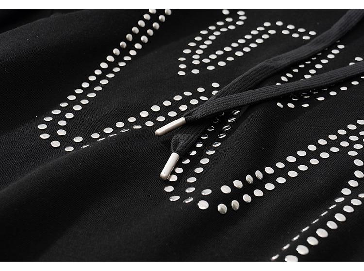 Hoodie Men Punk Rivet Melted Letter Print Sweatshirt Oversized