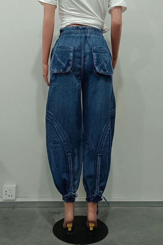 WOMEN FASHION HAREM STYLE DENIM PANTS