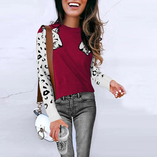 Animal print casual warm pullover women Streetwear long