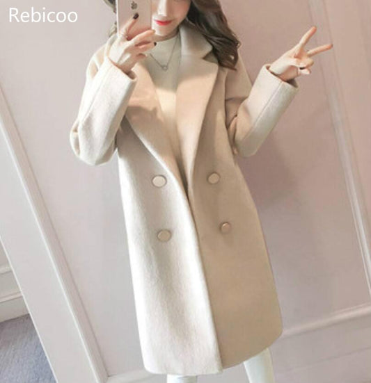 Woolen coat female  new female middle long section thick coat woolen