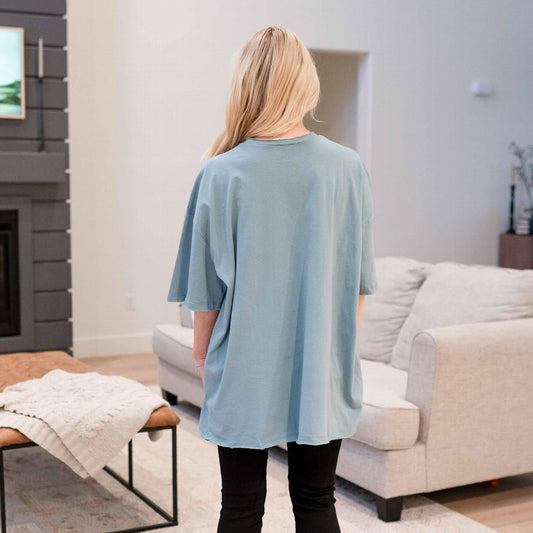 Oversized Front Pocket Raw Edge Boyfriend Tee