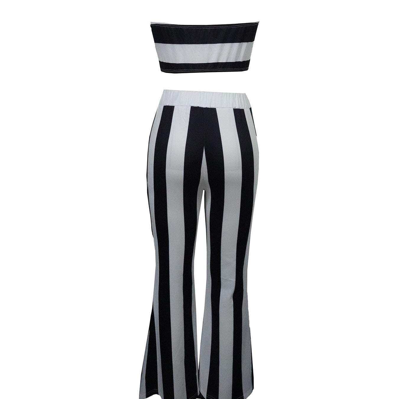 Women Striped Tank Top Slim Flared Pants Fashion Suit