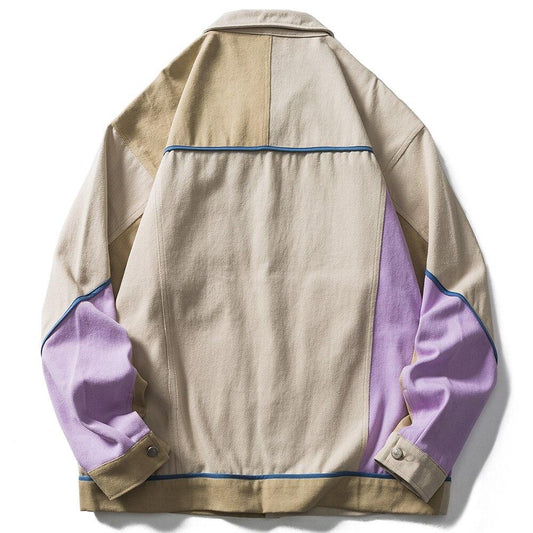Jacket Men Color Block Patchwork Coats Autumn Couple Baggy Harajuku
