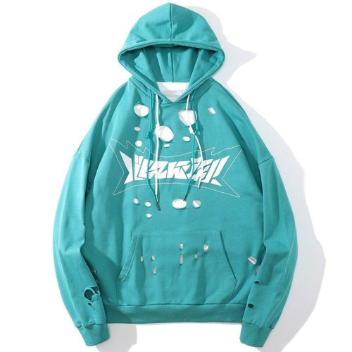Hoodie Men Harajuku Letter Broken Hole Hooded Pullovers Oversized High
