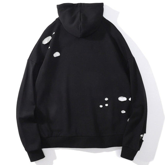 Hoodie Men Harajuku Letter Broken Hole Hooded Pullovers Oversized High