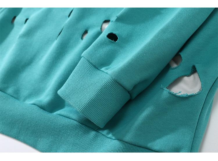 Hoodie Men Harajuku Letter Broken Hole Hooded Pullovers Oversized High