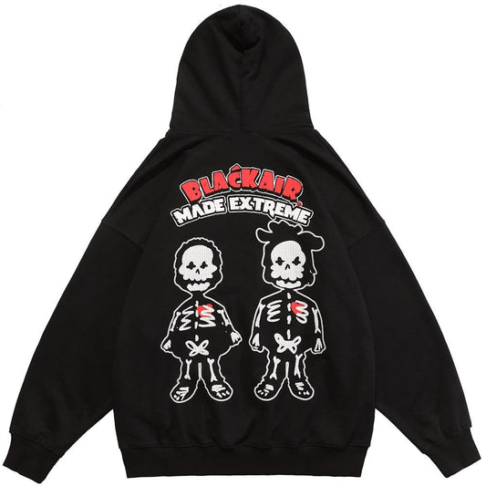 Hoodie Men Knitted Funny Skeleton Boy Patch Hooded Pullover Oversize