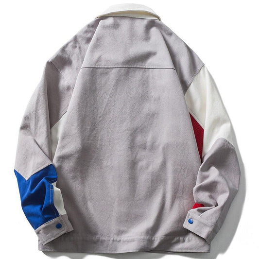 Jacket Men Colorful Patchwork Zipper Pocket Outwear Autumn Baggy