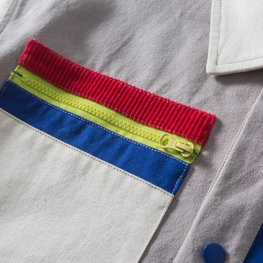 Jacket Men Colorful Patchwork Zipper Pocket Outwear Autumn Baggy