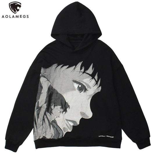 Hoodie Men Japanese Comics Anime Portrait Print Oversize Sweatshirts